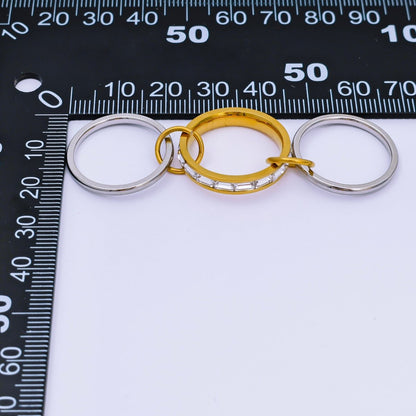 Stainless Steel Baguette CZ Three-in-One Center point Ring | O-1446
