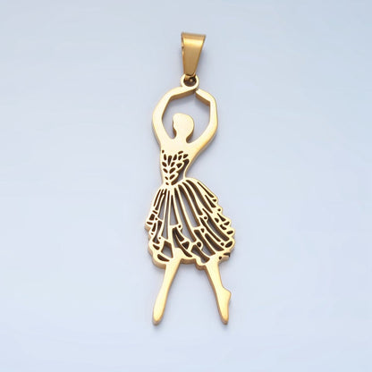 Stainless Steel 50mm Ballerina Ballet Dancing Open Pendant in Gold &amp; Silver | P1485
