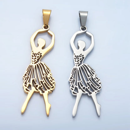 Stainless Steel 50mm Ballerina Ballet Dancing Open Pendant in Gold &amp; Silver | P1485