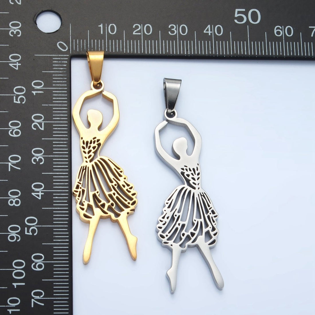 Stainless Steel 50mm Ballerina Ballet Dancing Open Pendant in Gold &amp; Silver | P1485