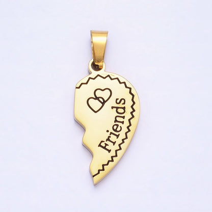 Stainless Steel "Best Friend" Script Engraved Hearts Mixed Metal Friendship Pendant Set | P-1128