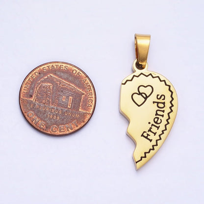Stainless Steel "Best Friend" Script Engraved Hearts Mixed Metal Friendship Pendant Set | P-1128