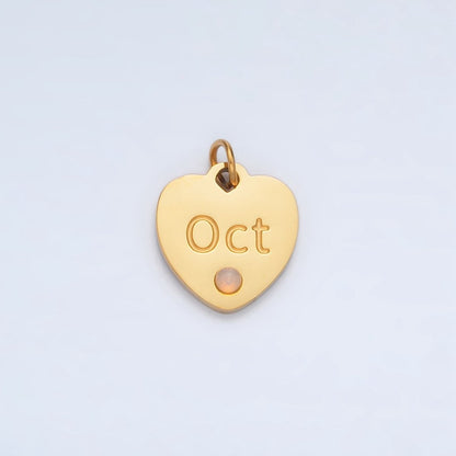 Stainless Steel 12mm Birthstone CZ Month Script Heart Charm | P-A1023-P-A1034
