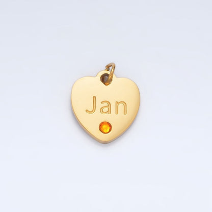 Stainless Steel 12mm Birthstone CZ Month Script Heart Charm | P-A1023-P-A1034