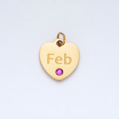 Stainless Steel 12mm Birthstone CZ Month Script Heart Charm | P-A1023-P-A1034