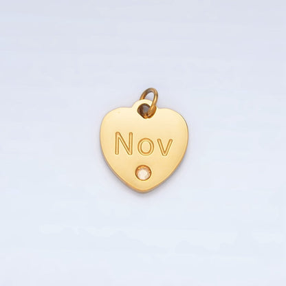 Stainless Steel 12mm Birthstone CZ Month Script Heart Charm | P-A1023-P-A1034