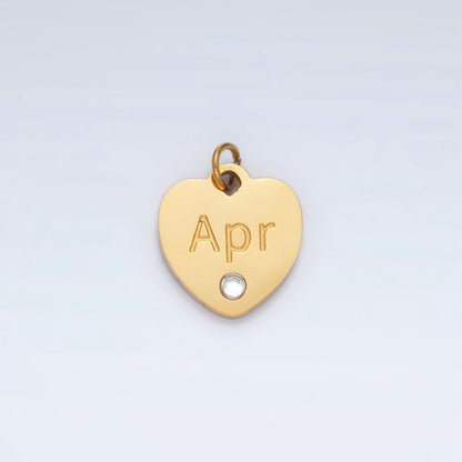 Stainless Steel 12mm Birthstone CZ Month Script Heart Charm | P-A1023-P-A1034