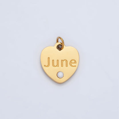 Stainless Steel 12mm Birthstone CZ Month Script Heart Charm | P-A1023-P-A1034