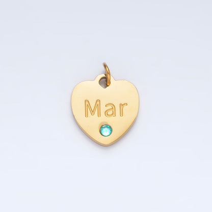 Stainless Steel 12mm Birthstone CZ Month Script Heart Charm | P-A1023-P-A1034