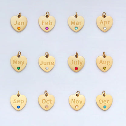 Stainless Steel 12mm Birthstone CZ Month Script Heart Charm | P-A1023-P-A1034