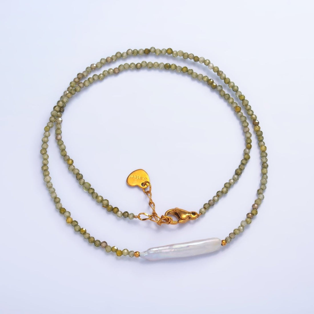 Stainless Steel Biwa Freshwater Pearl Multifaceted Crystal Gemstone 15 Inch Choker Necklace | WA-3105