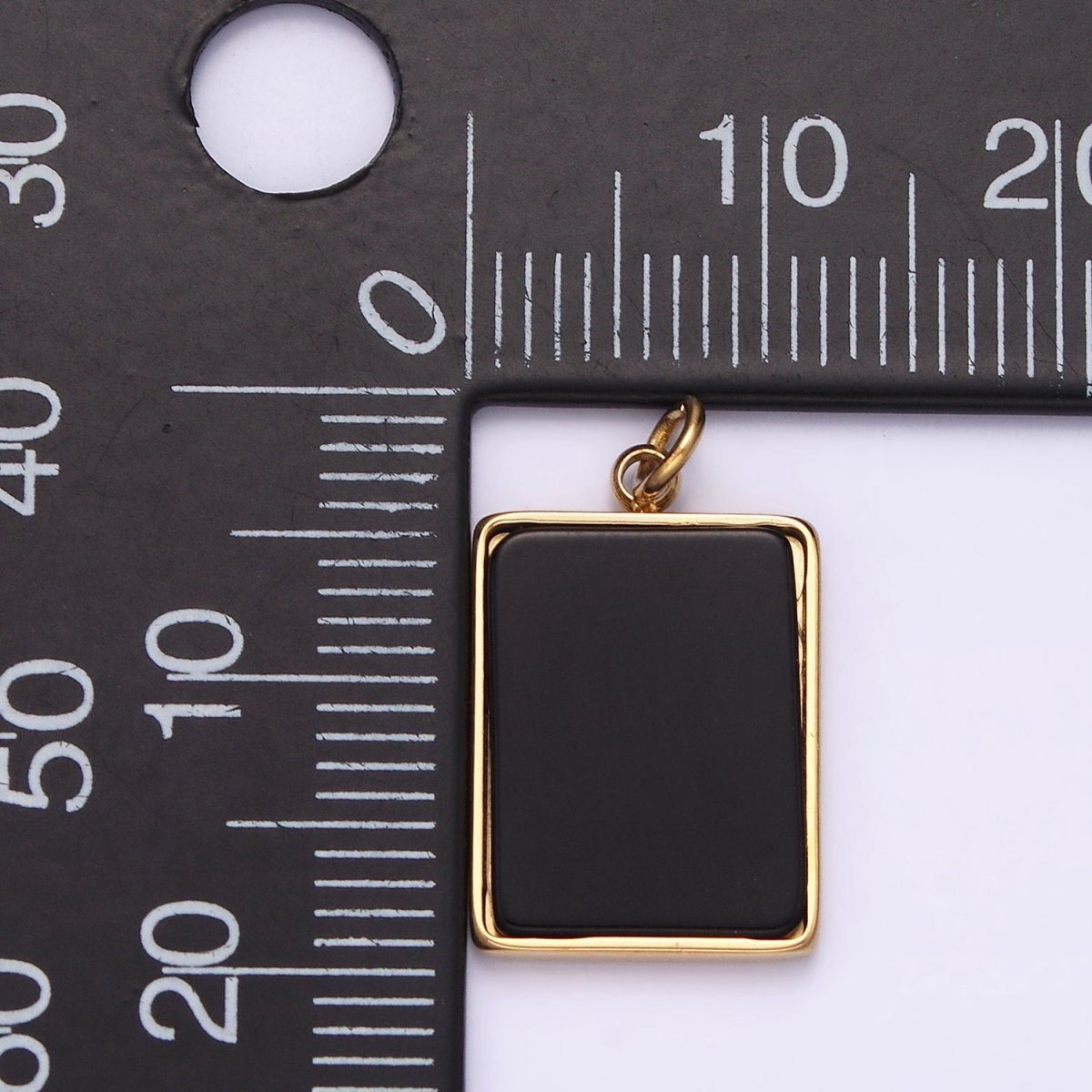 Stainless Steel Black Acrylic Rectangular Tag Bezel Charm in Gold &amp; Silver | P1313