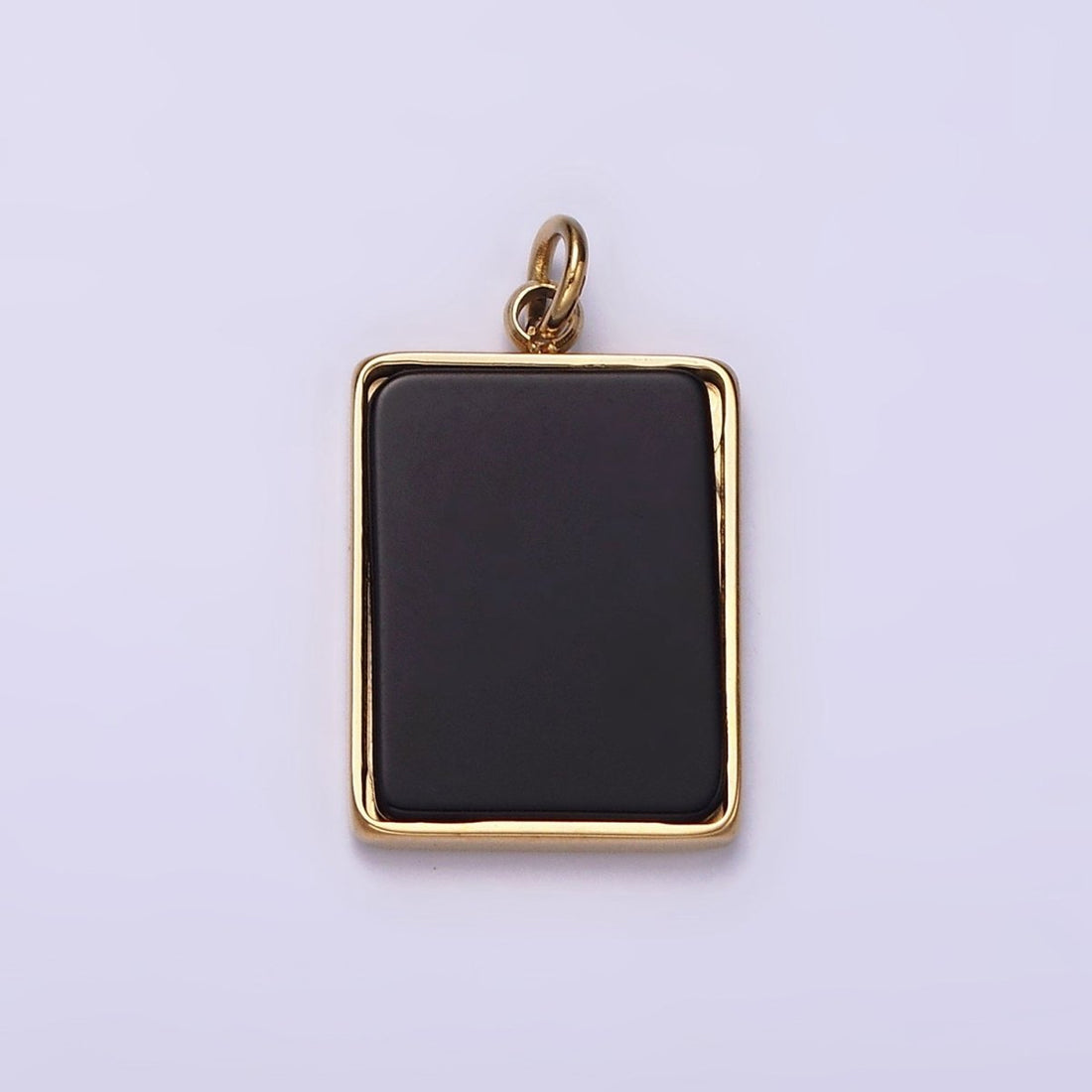 Stainless Steel Black Acrylic Rectangular Tag Bezel Charm in Gold &amp; Silver | P1313