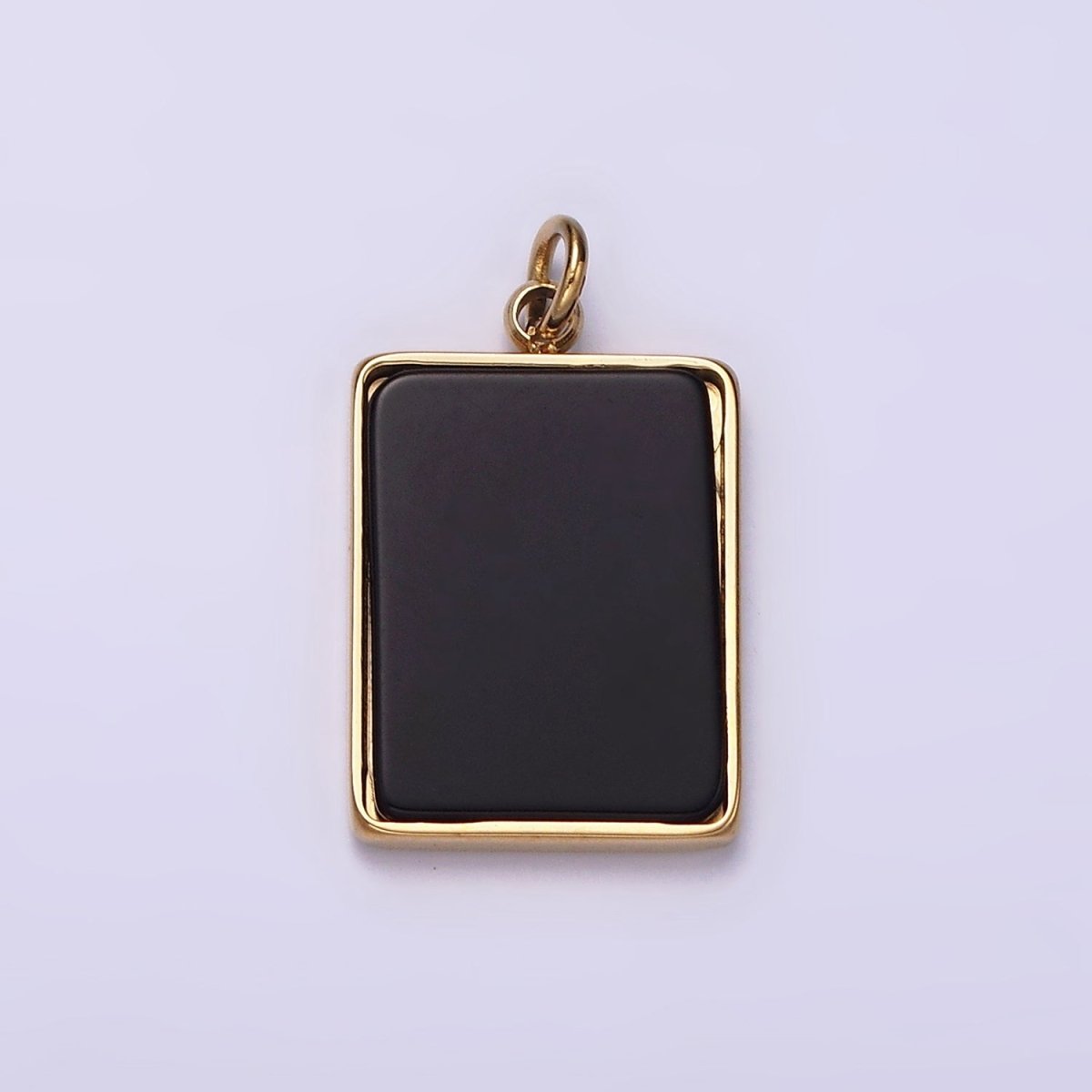 Stainless Steel Black Acrylic Rectangular Tag Bezel Charm in Gold &amp; Silver | P1313