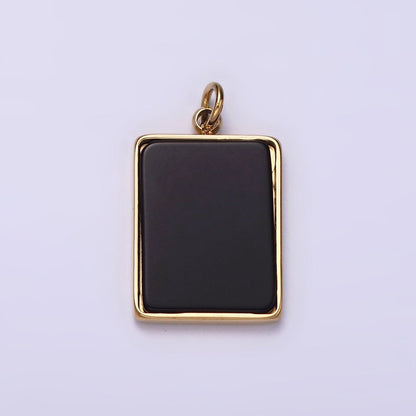 Stainless Steel Black Acrylic Rectangular Tag Bezel Charm in Gold &amp; Silver | P1313