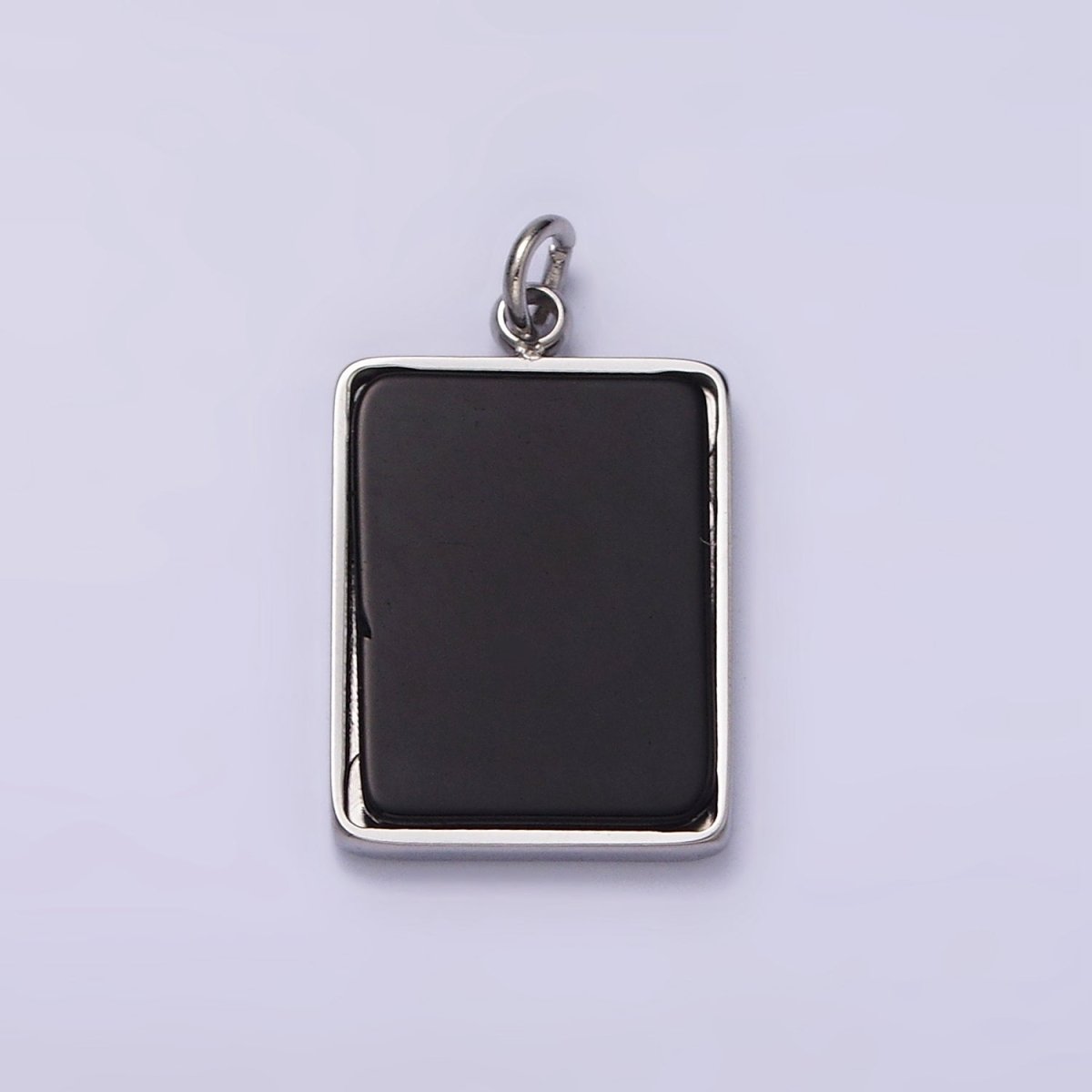 Stainless Steel Black Acrylic Rectangular Tag Bezel Charm in Gold &amp; Silver | P1313