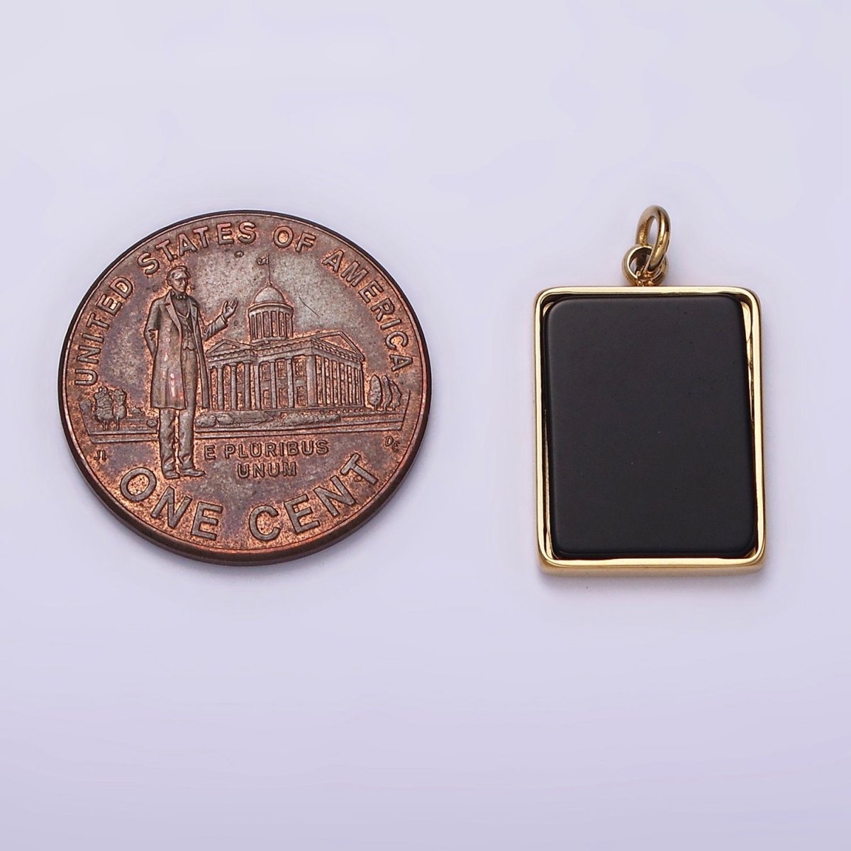 Stainless Steel Black Acrylic Rectangular Tag Bezel Charm in Gold &amp; Silver | P1313