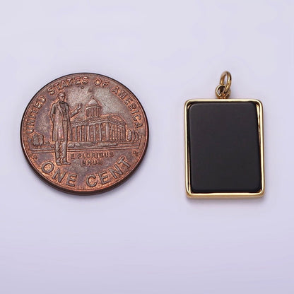 Stainless Steel Black Acrylic Rectangular Tag Bezel Charm in Gold &amp; Silver | P1313