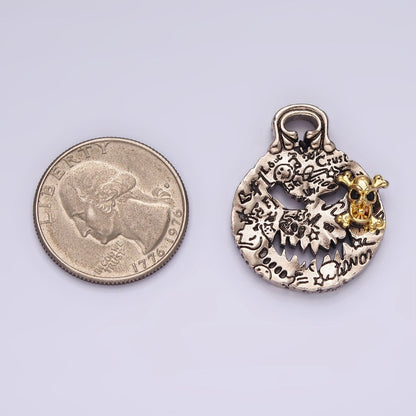 14K Gold Filled Skeleton Engraved Script Hammered Mixed Metal Pendant | P862