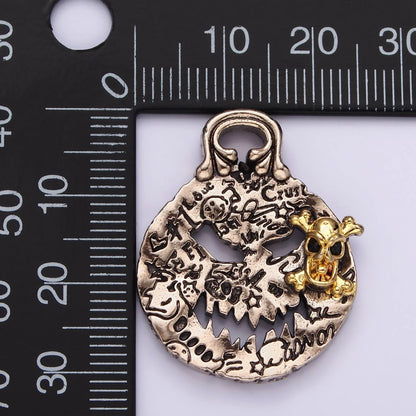 14K Gold Filled Skeleton Engraved Script Hammered Mixed Metal Pendant | P862