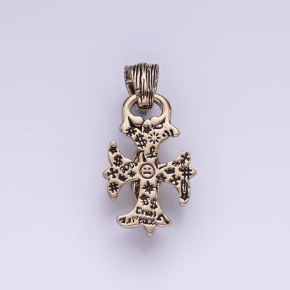 14K Gold Filled Engraved Skull Skeleton Fleury Cross Mixed Metal Pendant | P860