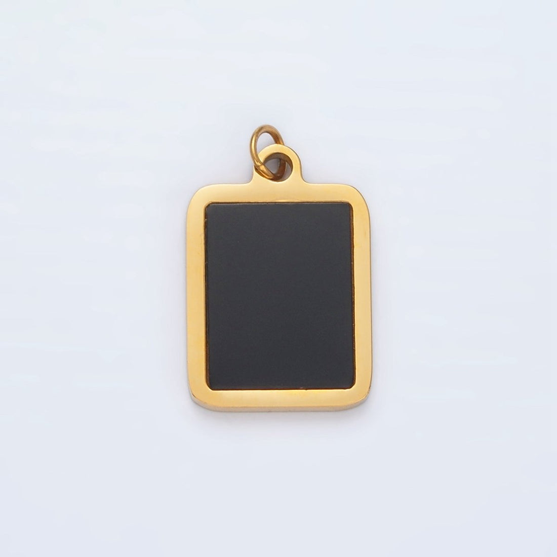 Stainless Steel Black Enamel Bezel Rectangular Charm | P1041
