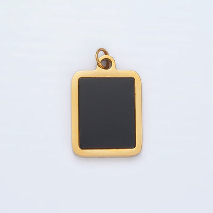Stainless Steel Black Enamel Bezel Rectangular Charm | P1041