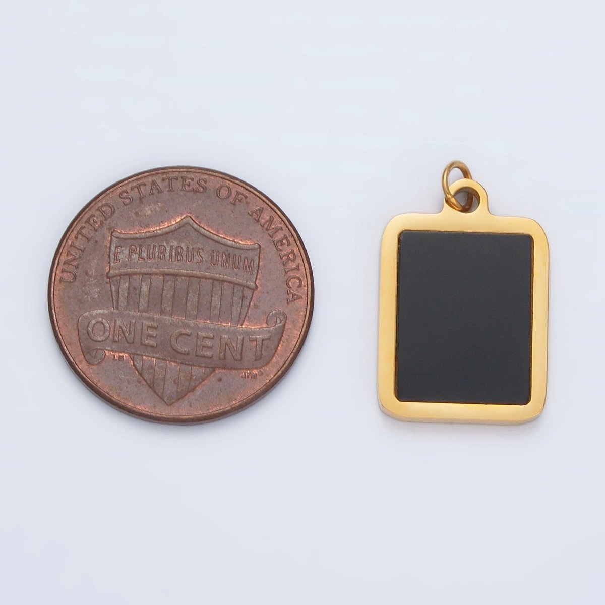 Stainless Steel Black Enamel Bezel Rectangular Charm | P1041