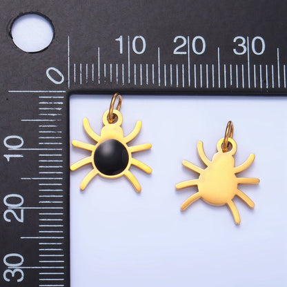 Stainless Steel Black Enamel Black Widow Spider Animal Charm | P1525
