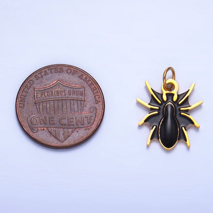 Stainless Steel Black Enamel Black Widow Spider Animal Charm | P1526