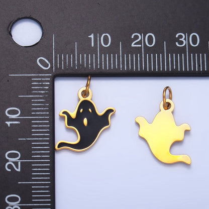 Stainless Steel Black Enamel Ghost Halloween Holiday Charm | P1523