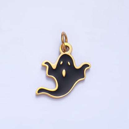 Stainless Steel Black Enamel Ghost Halloween Holiday Charm | P1523