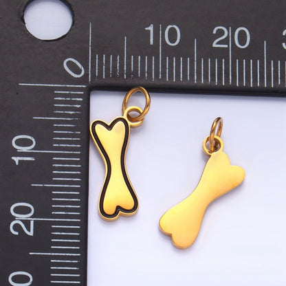 Stainless Steel Black Enamel Outline Bone Animal Snack Charm | P1315