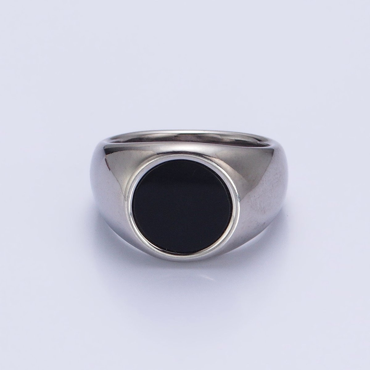 Stainless Steel Black Enamel Round Signet Ring in Gold &amp; Silver | O-1681~O-1688