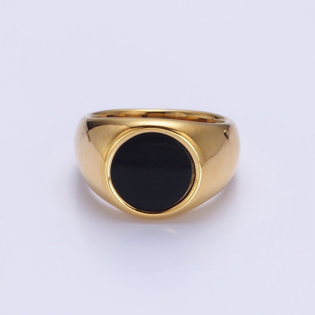 Stainless Steel Black Enamel Round Signet Ring in Gold &amp; Silver | O-1681~O-1688
