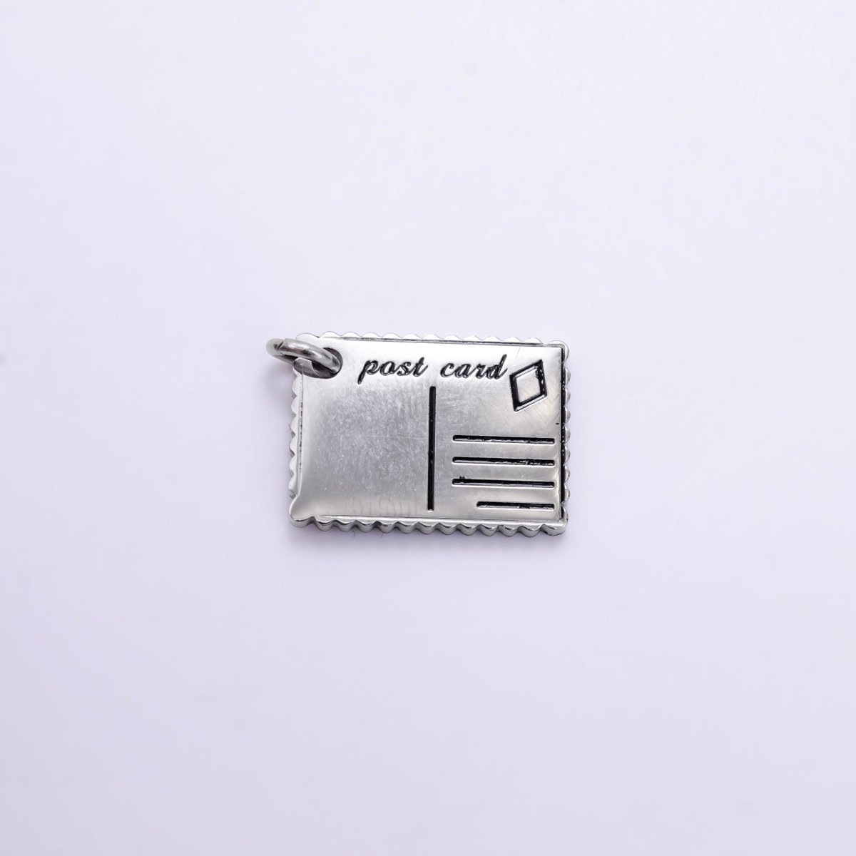 Stainless Steel 18mm Black Enamel Script Post Card Double Sided Charm in Gold &amp; Silver | P1327 - P1332