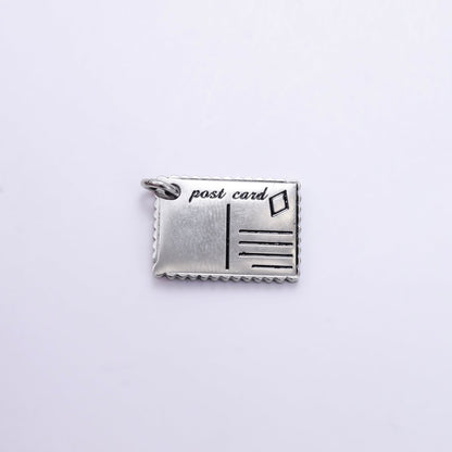 Stainless Steel 18mm Black Enamel Script Post Card Double Sided Charm in Gold &amp; Silver | P1327 - P1332