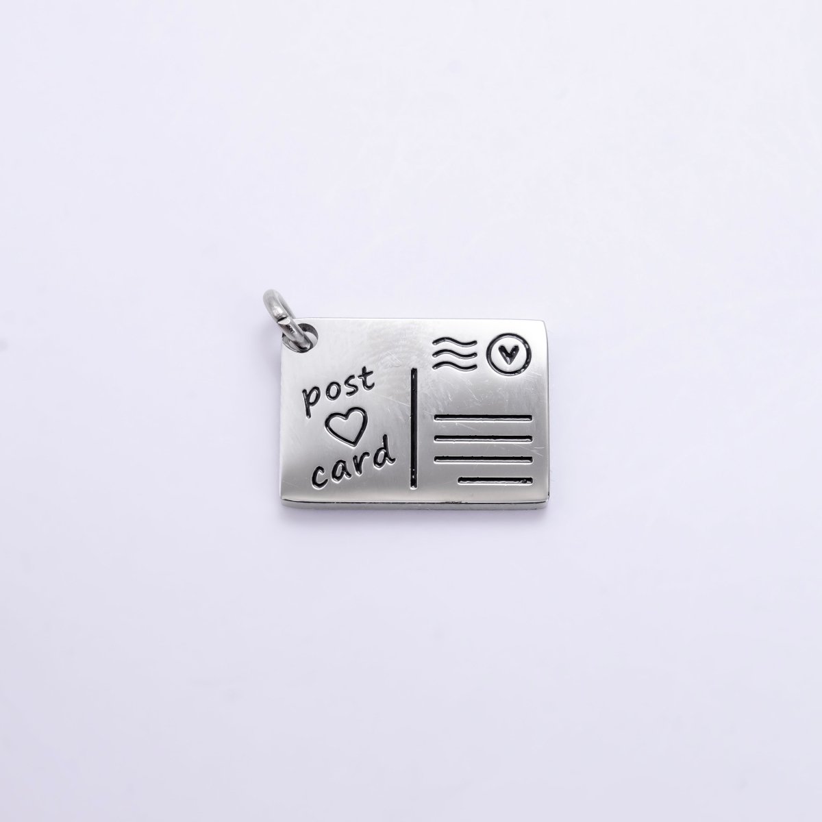 Stainless Steel 18mm Black Enamel Script Post Card Double Sided Charm in Gold &amp; Silver | P1327 - P1332