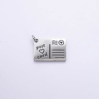 Stainless Steel 18mm Black Enamel Script Post Card Double Sided Charm in Gold &amp; Silver | P1327 - P1332