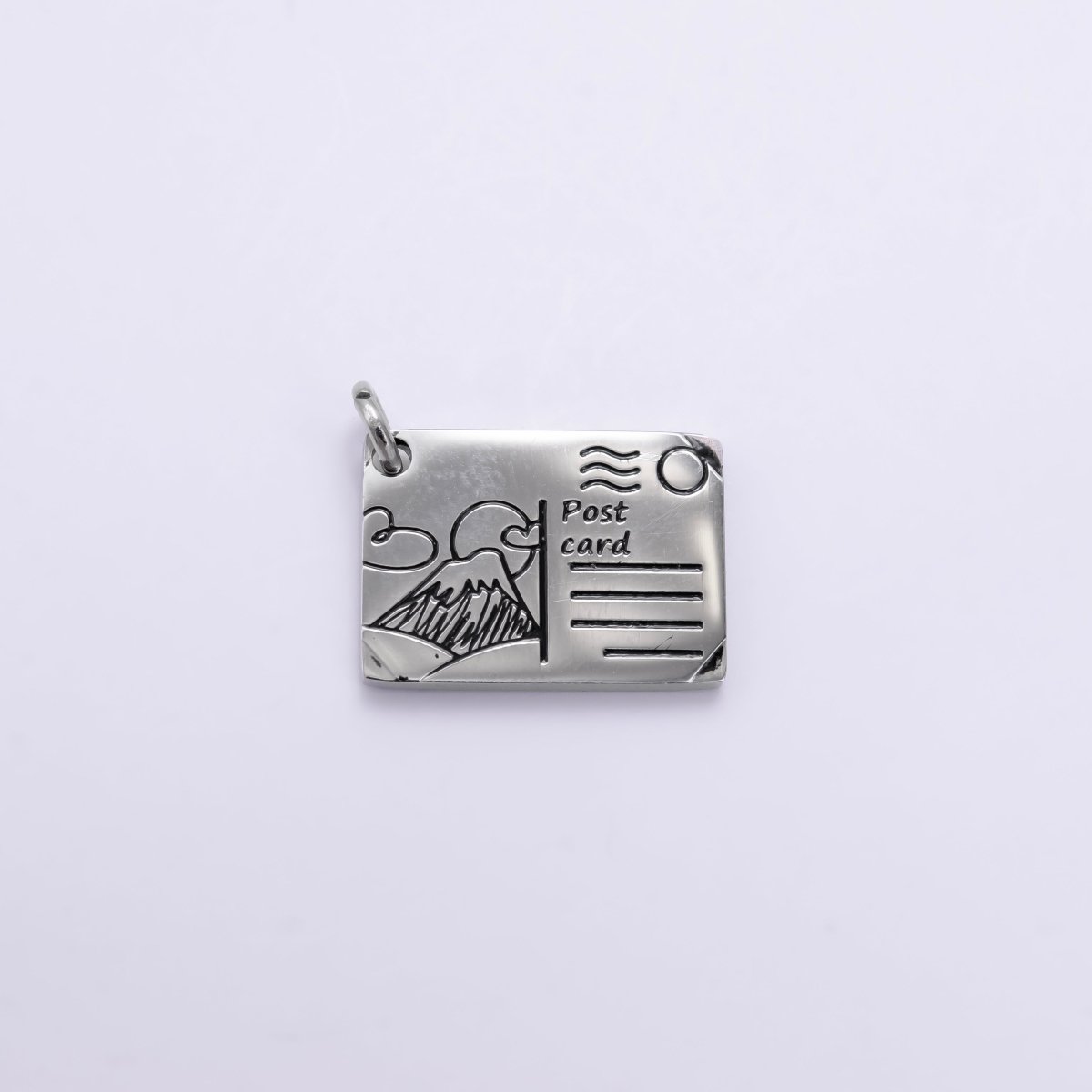Stainless Steel 18mm Black Enamel Script Post Card Double Sided Charm in Gold &amp; Silver | P1327 - P1332