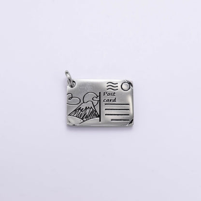 Stainless Steel 18mm Black Enamel Script Post Card Double Sided Charm in Gold &amp; Silver | P1327 - P1332