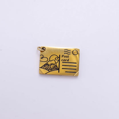 Stainless Steel 18mm Black Enamel Script Post Card Double Sided Charm in Gold &amp; Silver | P1327 - P1332