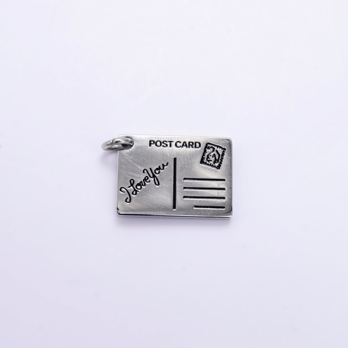 Stainless Steel 18mm Black Enamel Script Post Card Double Sided Charm in Gold &amp; Silver | P1327 - P1332