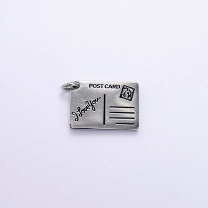 Stainless Steel 18mm Black Enamel Script Post Card Double Sided Charm in Gold &amp; Silver | P1327 - P1332