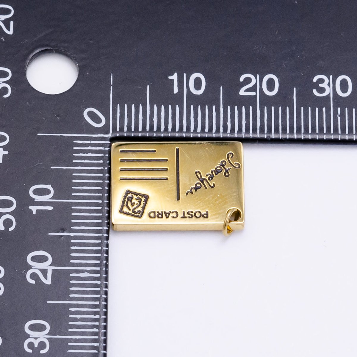 Stainless Steel 18mm Black Enamel Script Post Card Double Sided Charm in Gold &amp; Silver | P1327 - P1332