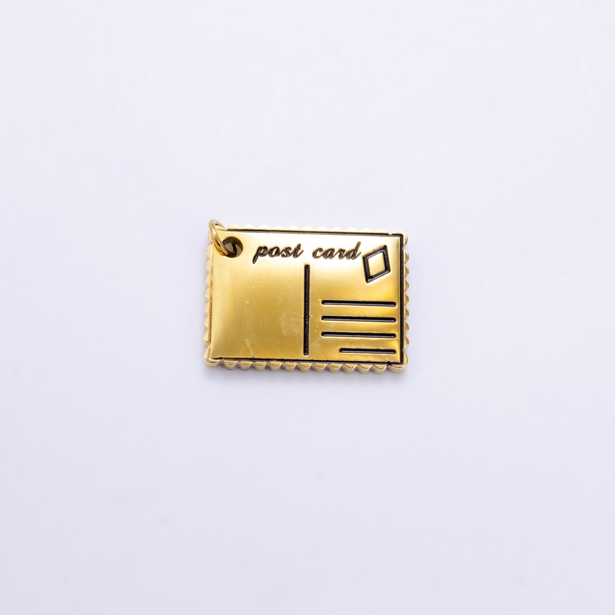 Stainless Steel 18mm Black Enamel Script Post Card Double Sided Charm in Gold &amp; Silver | P1327 - P1332