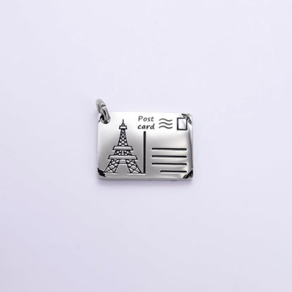 Stainless Steel 18mm Black Enamel Script Post Card Double Sided Charm in Gold &amp; Silver | P1327 - P1332