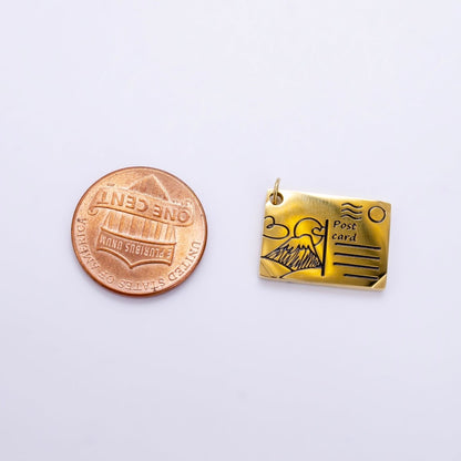 Stainless Steel 18mm Black Enamel Script Post Card Double Sided Charm in Gold &amp; Silver | P1327 - P1332