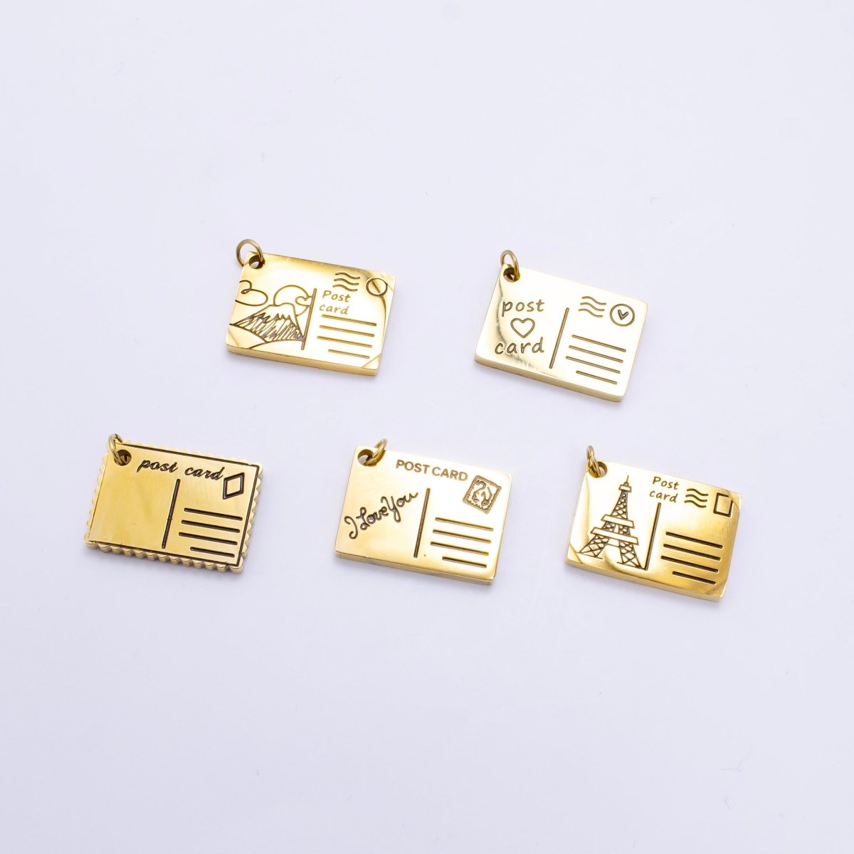Stainless Steel 18mm Black Enamel Script Post Card Double Sided Charm in Gold &amp; Silver | P1327 - P1332