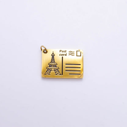 Stainless Steel 18mm Black Enamel Script Post Card Double Sided Charm in Gold &amp; Silver | P1327 - P1332